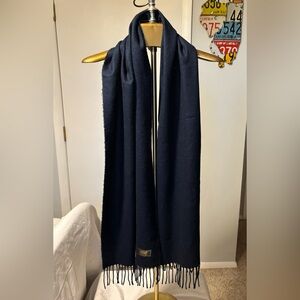 Navy Blue 100% Acrylic Fringed Cashmaire Italy Scarf Preppy Luxury Unisex